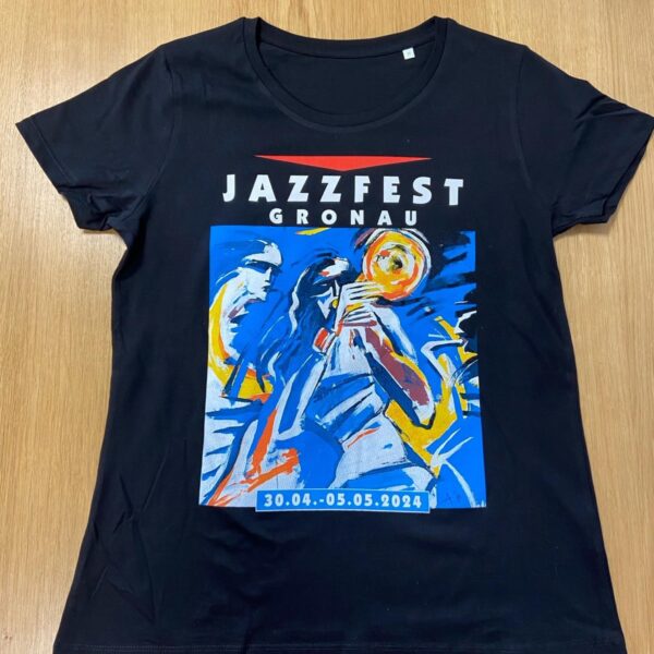 Schwarzes Damen-Shirt mit dem Jazzfest-Logo 2024