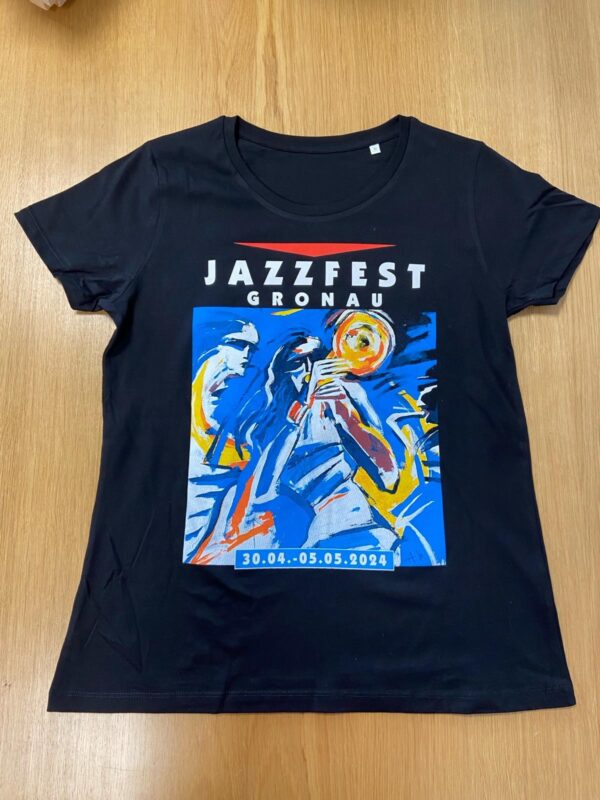 Schwarzes Damen-Shirt mit dem Jazzfest-Logo 2024