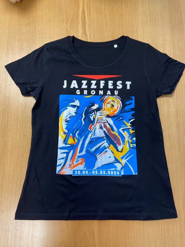 Schwarzes Damenshirt mit dem Jazzfest-Logo 2024