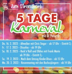 5 Tage Karneval mit DJ Peter 0 @ Zum Strandkorb | Gronau (Westfalen) | Nordrhein-Westfalen | Deutschland