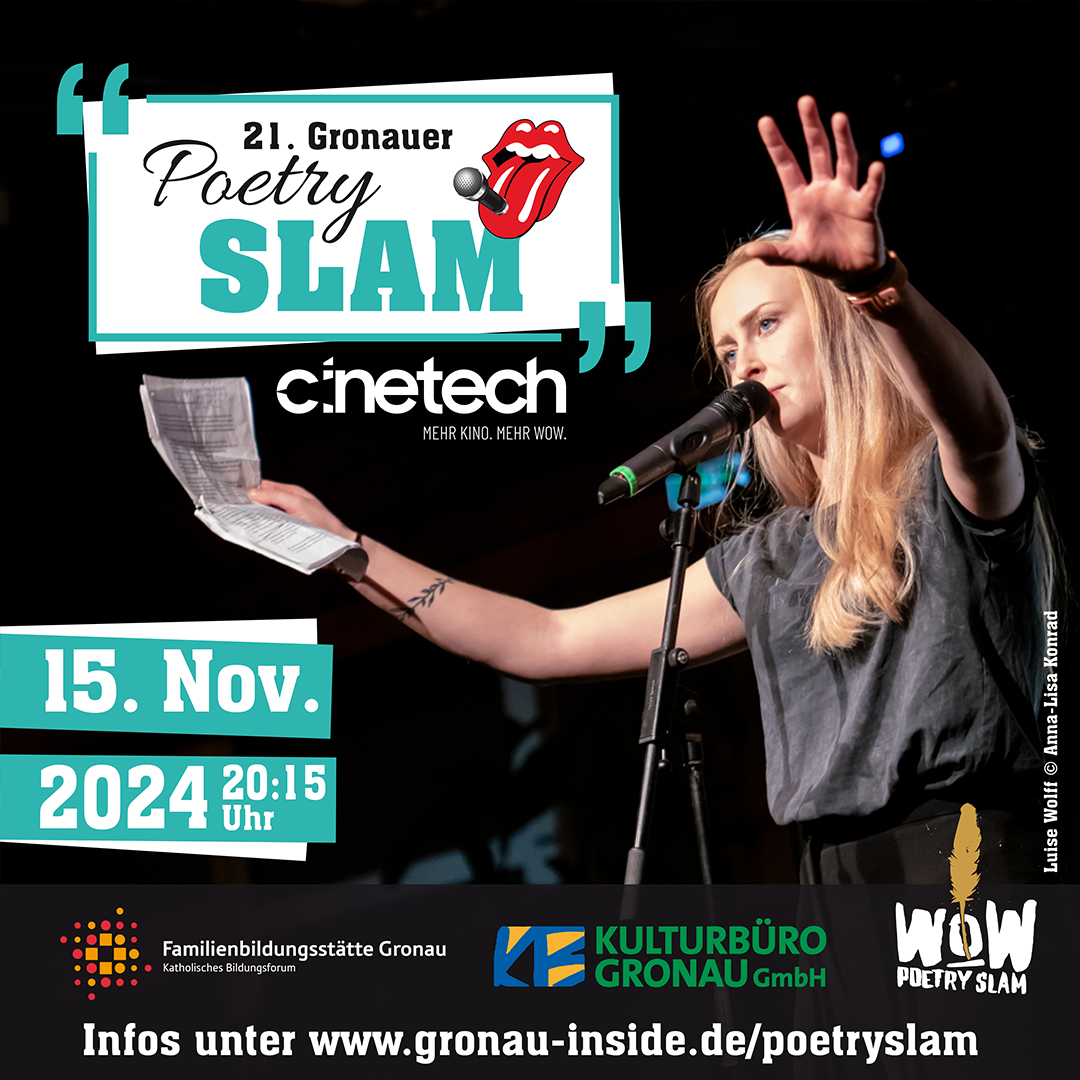 21. Gronauer Poetry Slam am 15.11.24 um 20:15h im Cinetech Kino