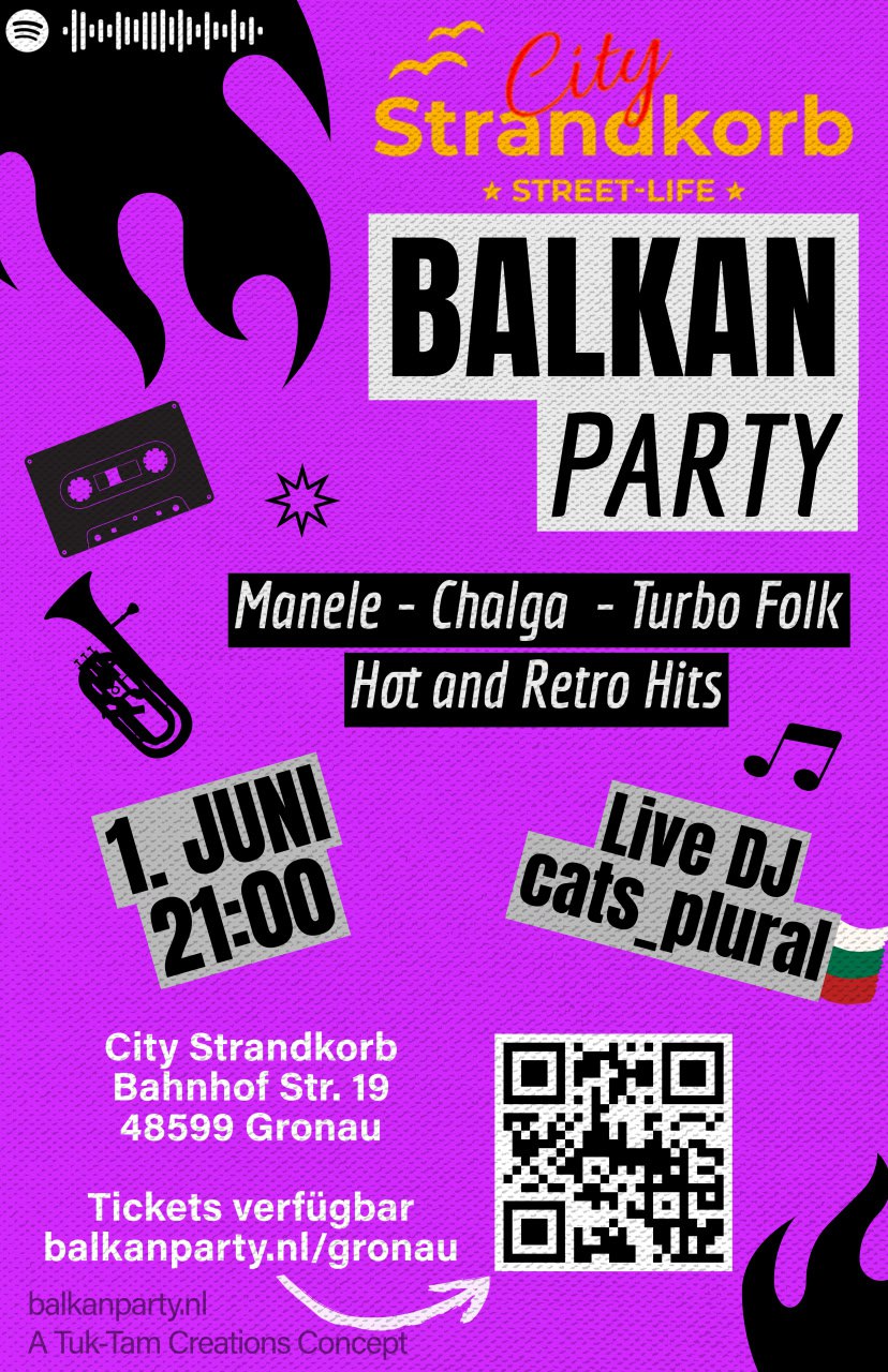 Balkan Party am 1.6. um 21.00 Uhr im City Strandkorb in der Bahnhofstr. 19
