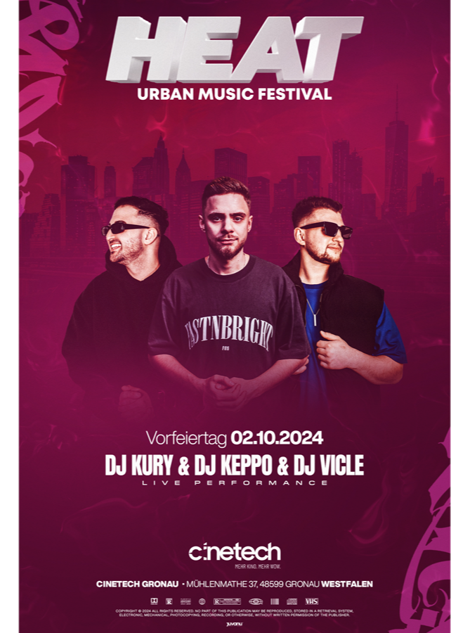 HEAT - Urban Music Festival. 2.10.24 im Cinetech Kino. DJ Kury & DJ Keppo & DJ Vicle