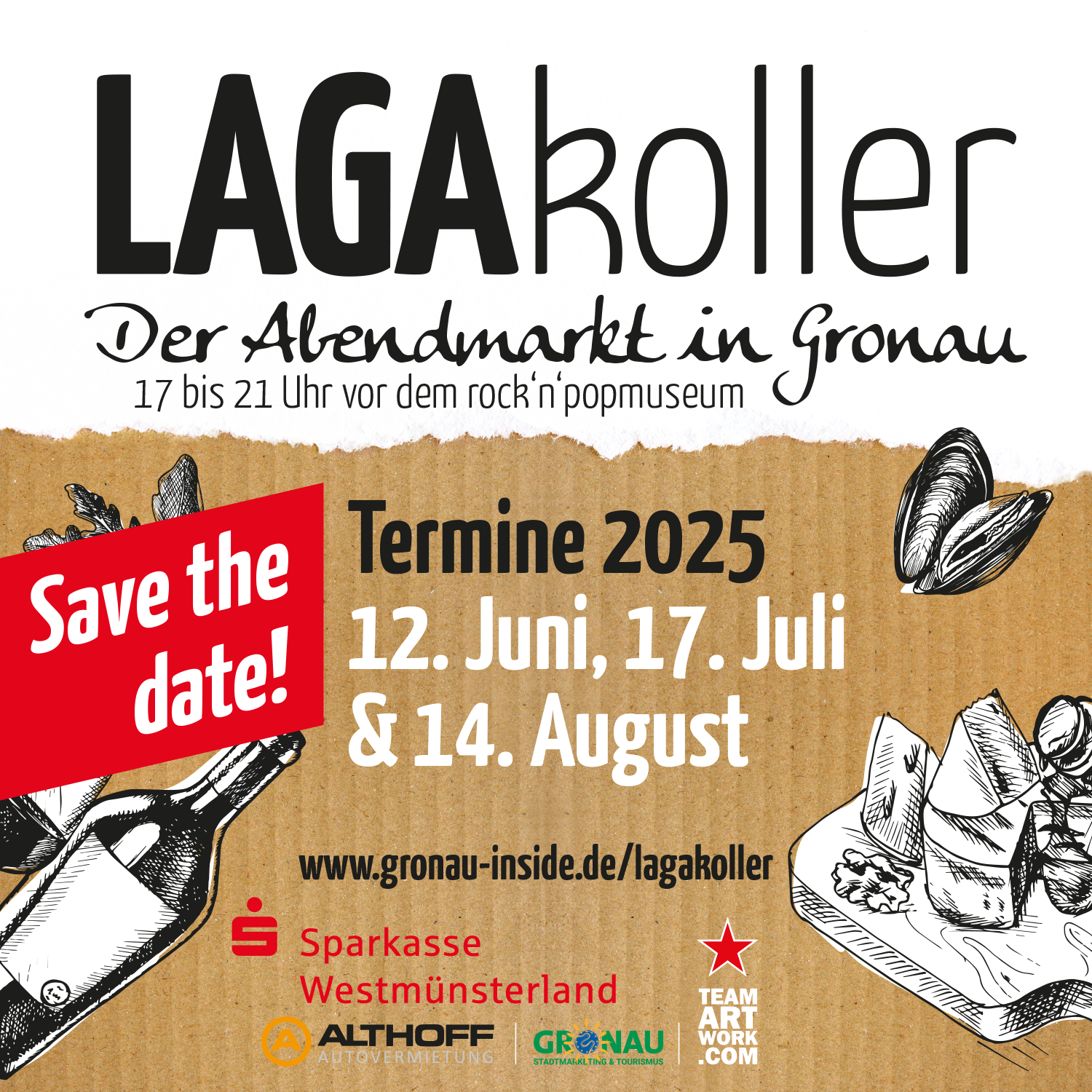 LAGAkoller - Der Abendmarkt in Gronau von 17h bis 21h am 12.6.25+17.7.25+14.8.25