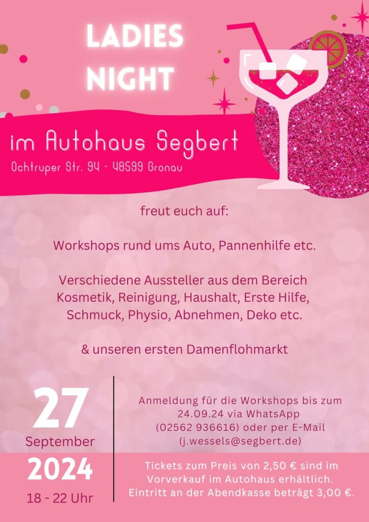 Ladies Night im Autohaus Segbert am 27.9.24 von 18-22h