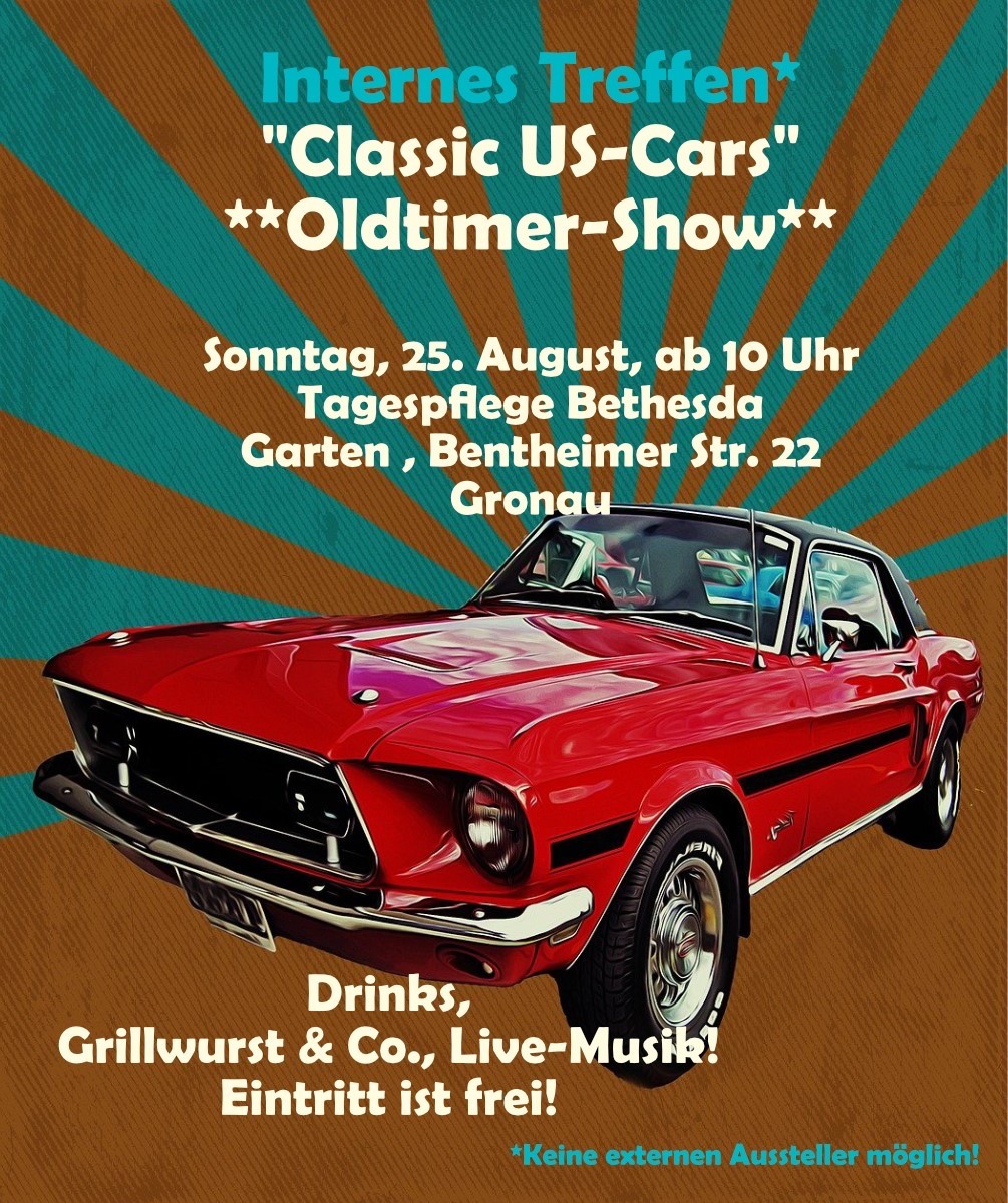 Classic US-Cars Oldtimer-Show am 25.8.24 ab 10 Uhr Bentheimer Str. 22, Gronau. Drinks, Grillwurst & Co, Live-Musik. Eintritt frei.