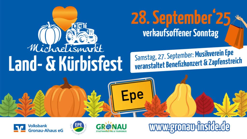 Am 28. September findet das Land und Kürbisfest im Eper Dorfkern statt. Von 13-18 Uhr haben die Geschäfte verkaufsoffen.