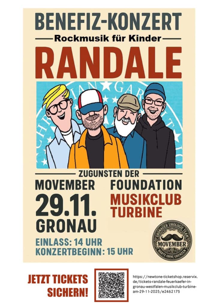 Poster for the event: Benefit concert with Randale, 29.11.2025, Musikclub Turbine Gronau, 14:00 admission, 15:00 start