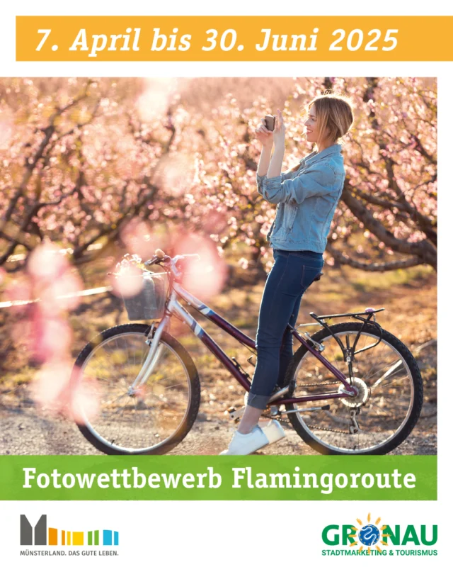 Flamingoroute entdecken & gewinnen! ✨🚴‍♂️
Die Flamingoroute verbindet die schönsten und beeindruckendsten Natur-Highlights zwischen Enschede und Borken – perfekt für alle, die gerne radeln und fotografieren! 🌿📸

Jetzt mitmachen beim Fotowettbewerb - Eine Aktion der Städte im Kreis Borken:
📍 Macht ein tolles Foto auf der Flamingoroute
📬 Schickt es bis zum 30. Juni an: info@stadtmarketing-gronau.de
🎁 Gewinne mit etwas Glück einen von 3 Flamingo-Picknickkörben mit regionalen Leckereien und coolen Extras der teilnehmenden Städte. 

Also, ab aufs Rad, Kamera zücken und Eindrücke festhalten! Wir freuen uns auf eure Bilder! 💚

@muensterland @muensterland.dasguteleben
#Flamingoroute #GronauErleben #RadfahrenImMünsterland #Fotowettbewerb #Picknickliebe #MünsterlandMomente #NaturPur #EntdeckeDieGrenze